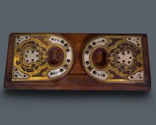 Load image into Gallery viewer, Arts and Crafts Wood, Brass and Bone Inlay Book Stand
