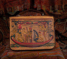 Load image into Gallery viewer, Vintage Orientalist embossed leather handbag. Egyptian scene.
