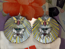 Load image into Gallery viewer, Pleated drop earrings with appliqued Chinese butterflies.

