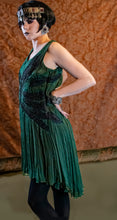 Load image into Gallery viewer, Green Chiffon Dress with Jet Beading
