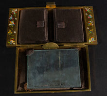 Load image into Gallery viewer, Vintage Reptile Leather Clutch with Enamel on Brass Frame
