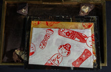 Load image into Gallery viewer, Vintage Reptile Leather Clutch with Enamel on Brass Frame
