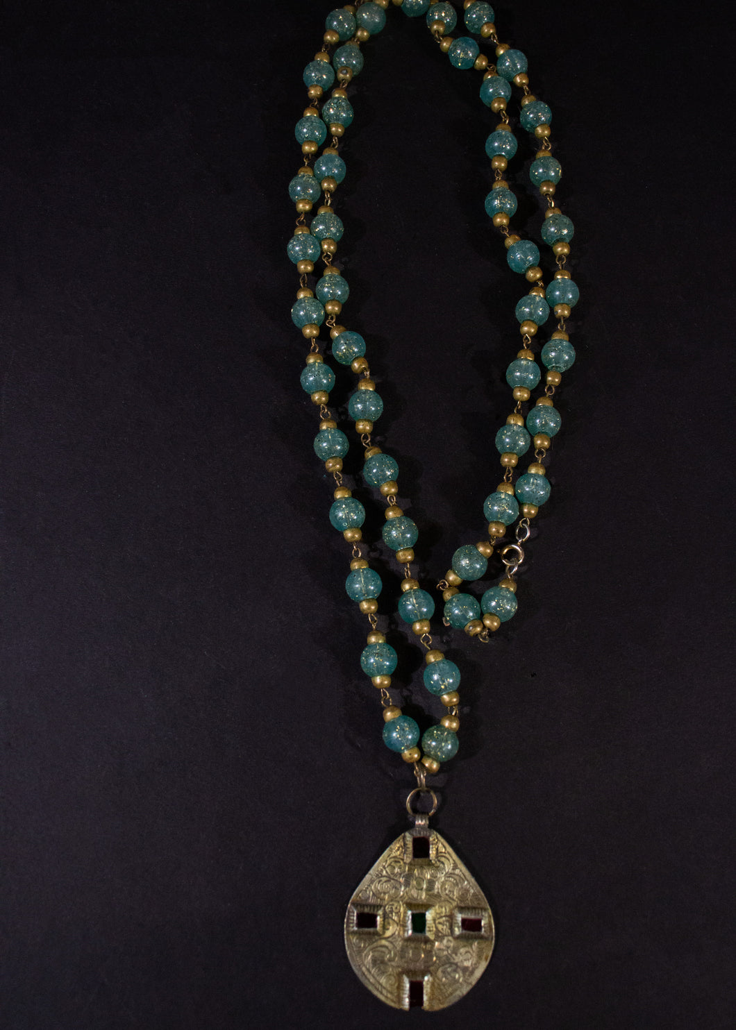 Venetian Bead Necklace with Moroccan Vermeil Charm