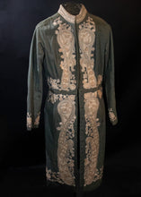 Load image into Gallery viewer, Khaki Green  Denim  Edwardian Style Embroidered Coat
