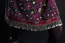 Load image into Gallery viewer, Embroidered Indus Kohistani tunic detail of coin and metallic appliques and chain metal hem ornamentation.
