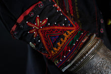 Load image into Gallery viewer, Sleeve detail showing embroidery and embellishment, Vintage Indus Kohistani Embroidered Tunic

