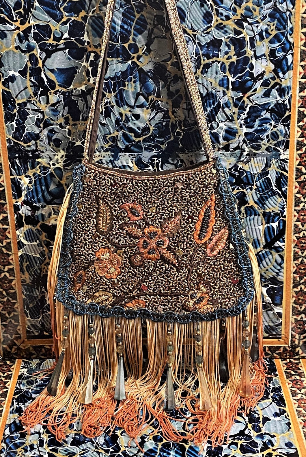 Beaded Upcycled Evening Bag with Ombre Fringe