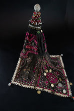 Load image into Gallery viewer, Kohistani headdress with silk embroidery, buttons, coins.
