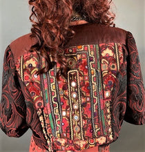 Load image into Gallery viewer, Back view of jacket showing embroidery, button and applique work.
