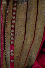 Load image into Gallery viewer, Closeup of gold brocade trim and bullion buttons
