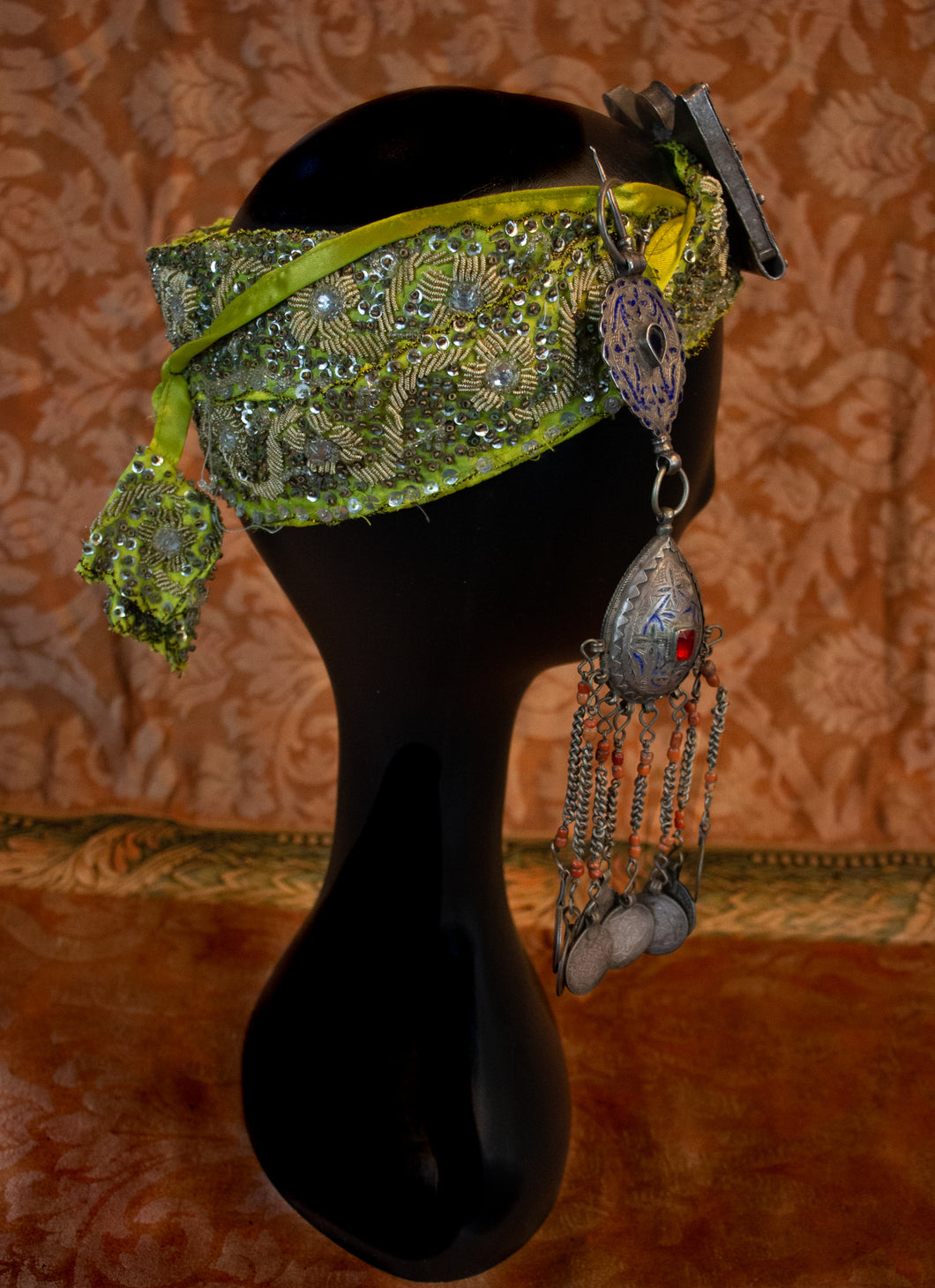 Headband of Beading with Moroccan Enameled Pendant