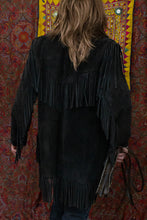 Load image into Gallery viewer, Black Leather Fringed 70&#39;s Jacket
