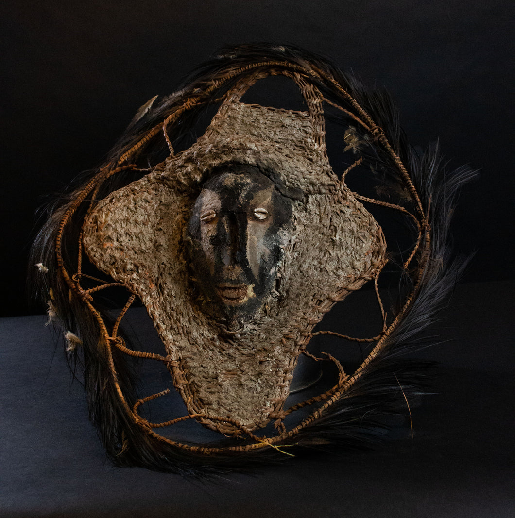 Gable Mask, Woven Fiber, Clay and Basketry