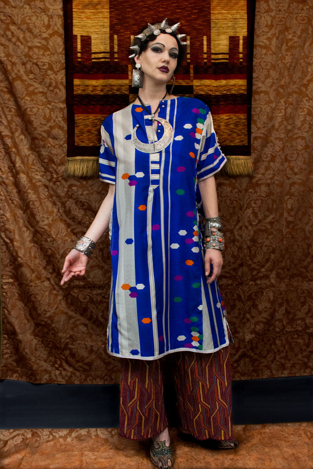 Art Deco Printed Silk Moroccan Cruise Dress