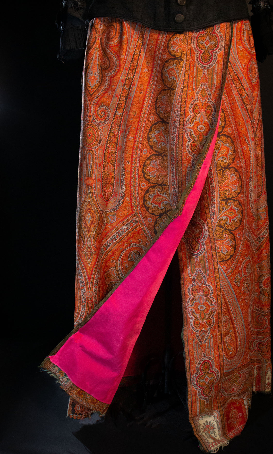 Paisley Midi Wrap Skirt With  Flamingo Pink Taffeta Lining.