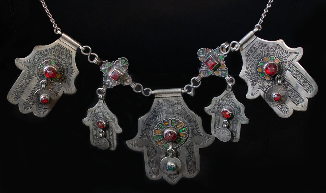 Hand of Fatima Jeweled and Enameled Necklace