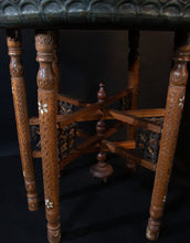 Load image into Gallery viewer, Intricately carved and inlaid base of Syrian tray table.

