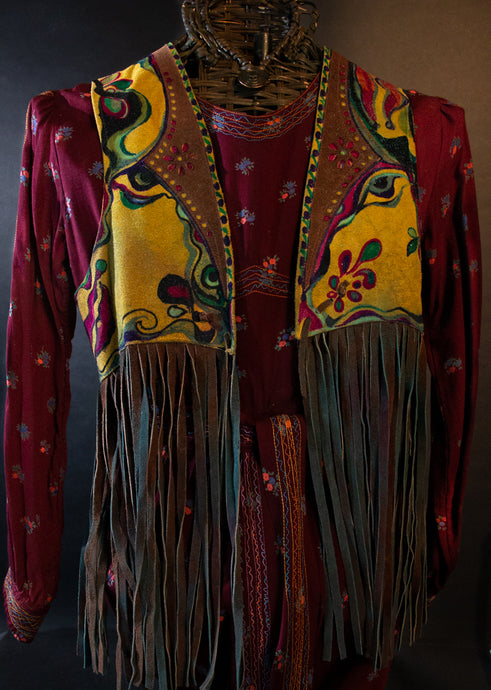 Hand-painted fringed leather vest