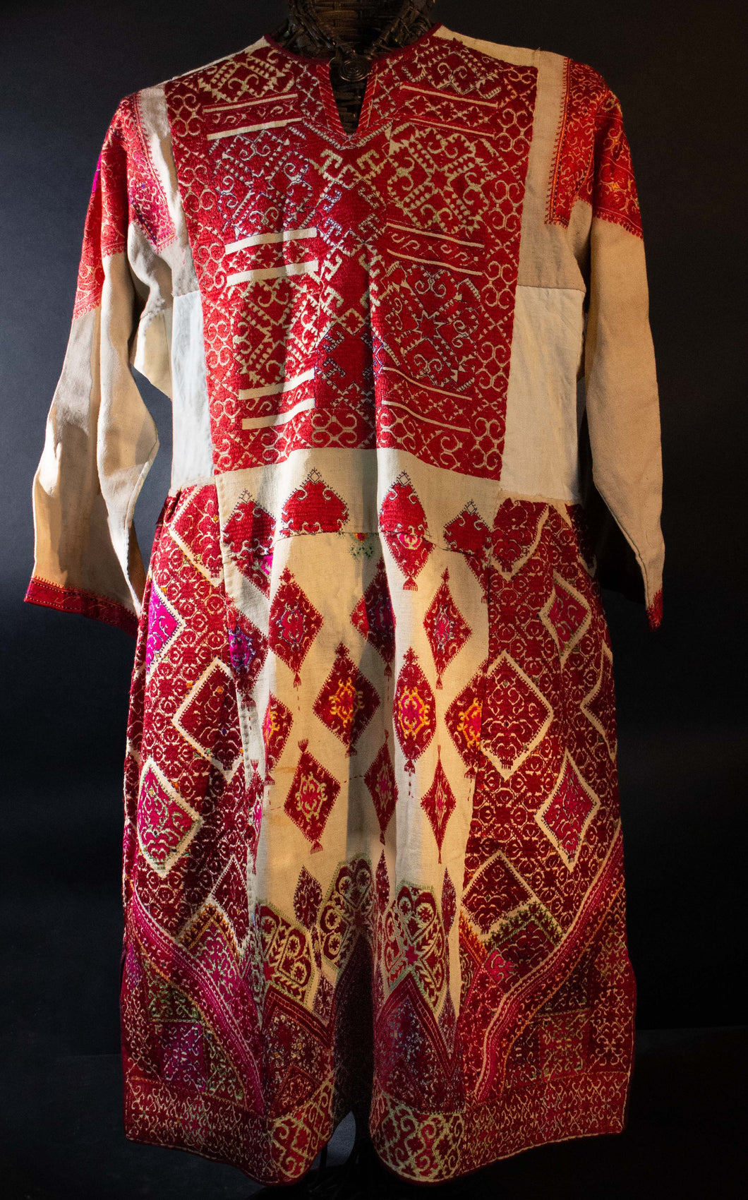 Swat Valley Fuchsia   Embroidered Bodice  White  Tunic