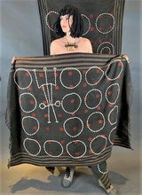 Load image into Gallery viewer, Handwoven antique indigo dyed Naga blanket with embroidery cowrie shells.

